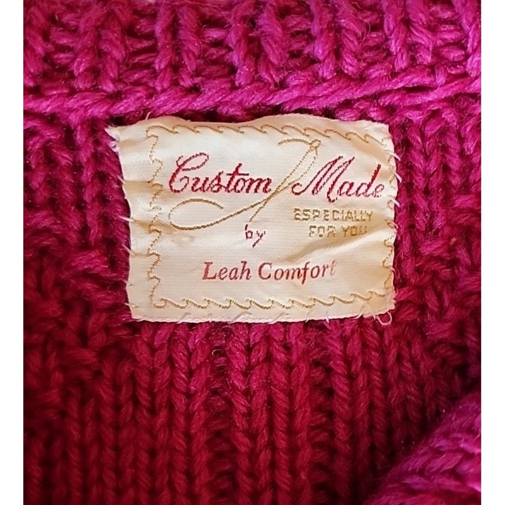 Womens Fisherman Cable Knit Cardigan Sz M Hand Knit Pink Cottage Retro Sweater - Picture 5 of 8